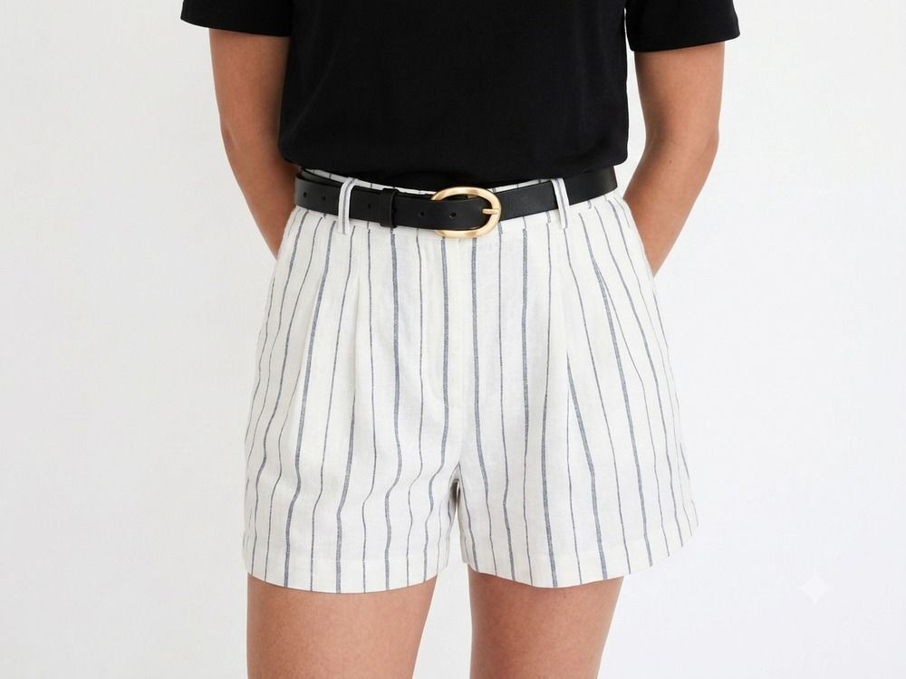 Old Navy Taylor Linen Extra High Rise Adjustable Waist Striped Shorts XL NWT